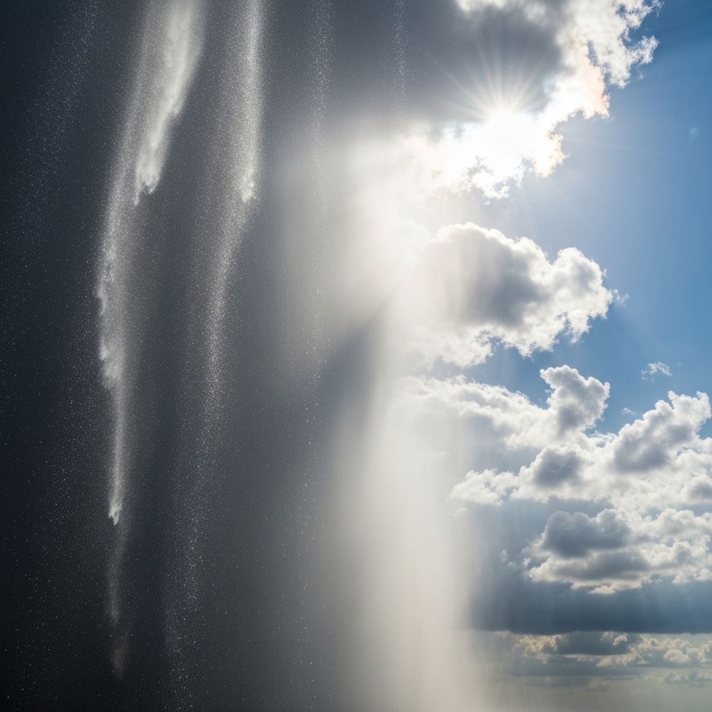 Split image showing damp-proof protection against monsoon rain and UV resistance in sunny weather